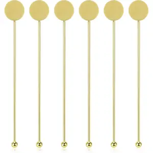 Reusable 304 Stainless Steel Stir Sticks 7 Inch Gold 6 Pack Reusable for Cocktail Coffee Drinks