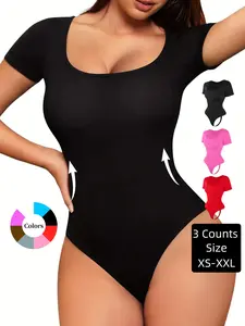 Women's Plain Square Neck Thong Shapewear Bodysuit, Firm Tummy Control & Butt Lifting, All-Seasons Wearable Women's Intimates & Shapewear