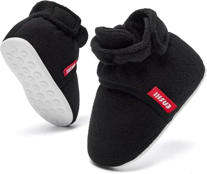 GASHI Baby Booties Boys Girls Infant Non-Slip Soft Sole Boots Toddler First Walkers Warm Sock Shoes with Rubber Sole & Hook Loop Closure