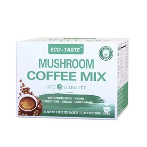 Amzntrendydeals Eco-Taste Mushroom Coffee Mix Gut Health with Chaga Lion's Mane Turkey Tail Yacon & Probiotics 12 Sachets Organic Turmeric Drink