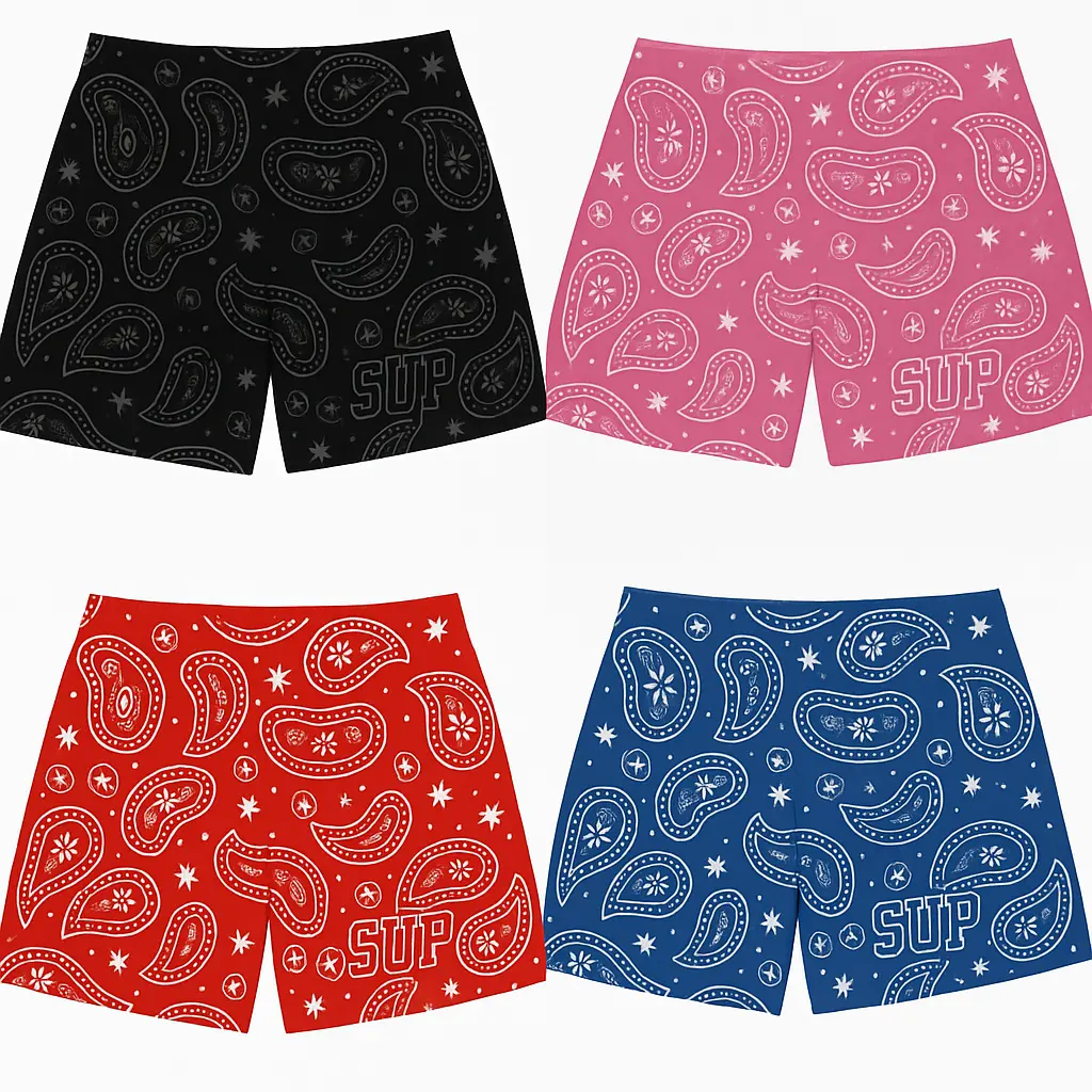 Sup Men's Paisley Above-the-Knee Shorts - Stylish Distinctive-Design Menswear Casual Bottoms