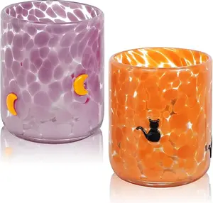 2 sets of Halloween-themed juice cups, 14-ounce icon handleless drinking cups set, very suitable as gifts or for use at Halloween parties as beverage utensils