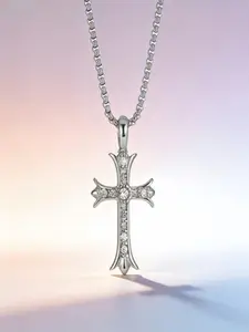 Cool Silver Color Cross Long Necklace, Dainty Cross Necklace, Anti-Tarnish Metal, Stylish Street Design, Perfect Gift & Daily Accessory for Men Women