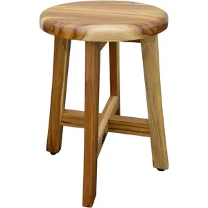 HomeRoots Furniture  13 in. Round Compact Teak Chair, Natural Brown - Natural Wood - 18 x 12 x 12 in.