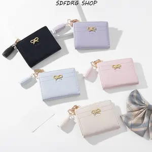 Korean Version INS Women’s Wallet – Exquisite Bow Zipper Short Wallet, Stylish Minimalist Leather Card Bag, Compact Organizer for Daily Use, Travel, Work & Gift
