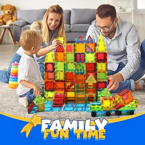 Wise Block 131PCS Magnetic Tiles with 2 Cars Educational Building Blocks for Kids STEM Learning Toys Safe & Durable ABS Plastic Family Bonding