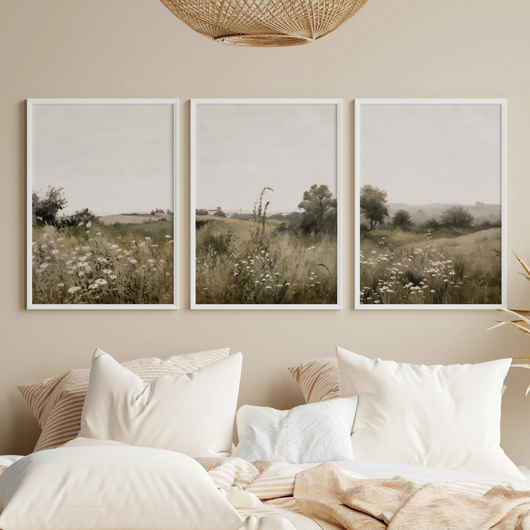 3-Piece Vintage Wildflower Farmhouse Wall Art Set, Rustic Nature Landscape Prints for Cottage Decor, Western Wall Art, Artistic Indoor Decoration, Living Room Decorations, Perfect for Home and Garden