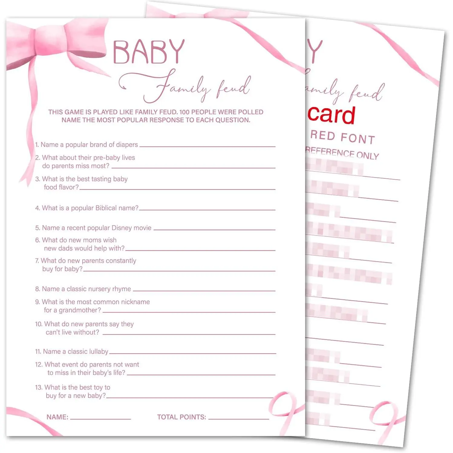 Bow  Shower  Cards, Funny  Shower  Party Activities Supplies for 30 Guest,  Shower  for Girl -  Family Feud -p04