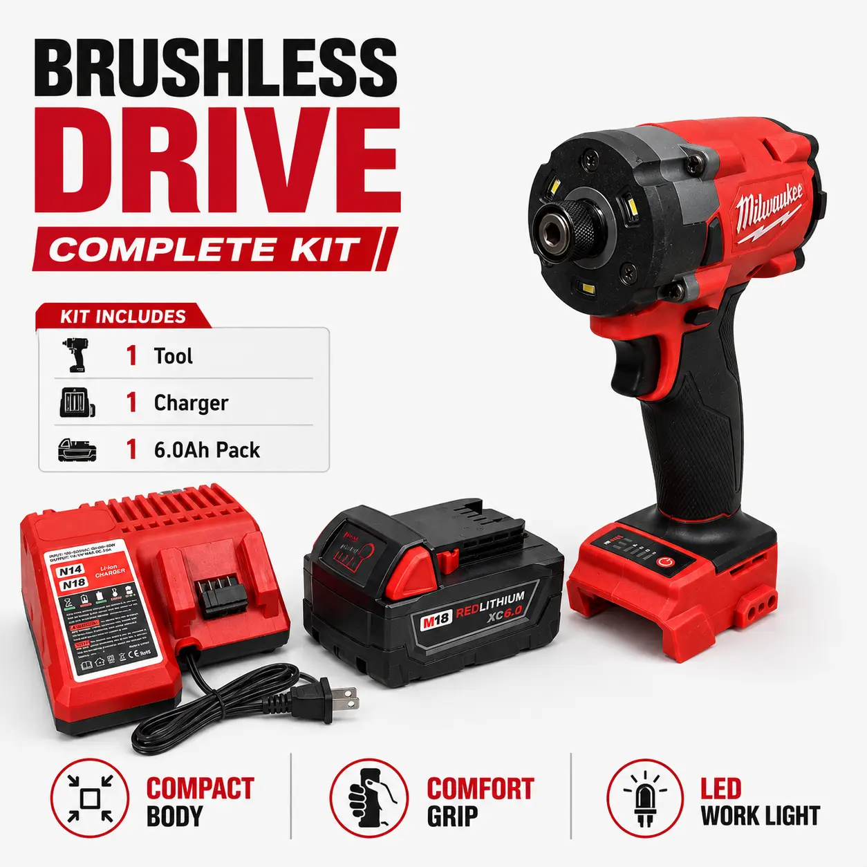 Milwaukee Cordless Impact Driver Brushless 18V Lithium Battery High Torque Electric Drill Milwaukee Cordless Impact Driver Brushless 18V Lithium Battery High Torque Electric Drill