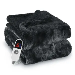 Luxurious Electric Throw Blanket 50" X 60" | 6 Heat Levels, LED Display, Machine Washable - Tie-Dye Black MARNUR
