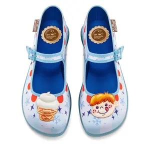 Hot Chocolate Design Frost Swirl Women's Mary Jane Flat, Adjustable Buckle-Strap, Cushioned Inner Sole with Arch Support and Non-Marking Rubber Sole