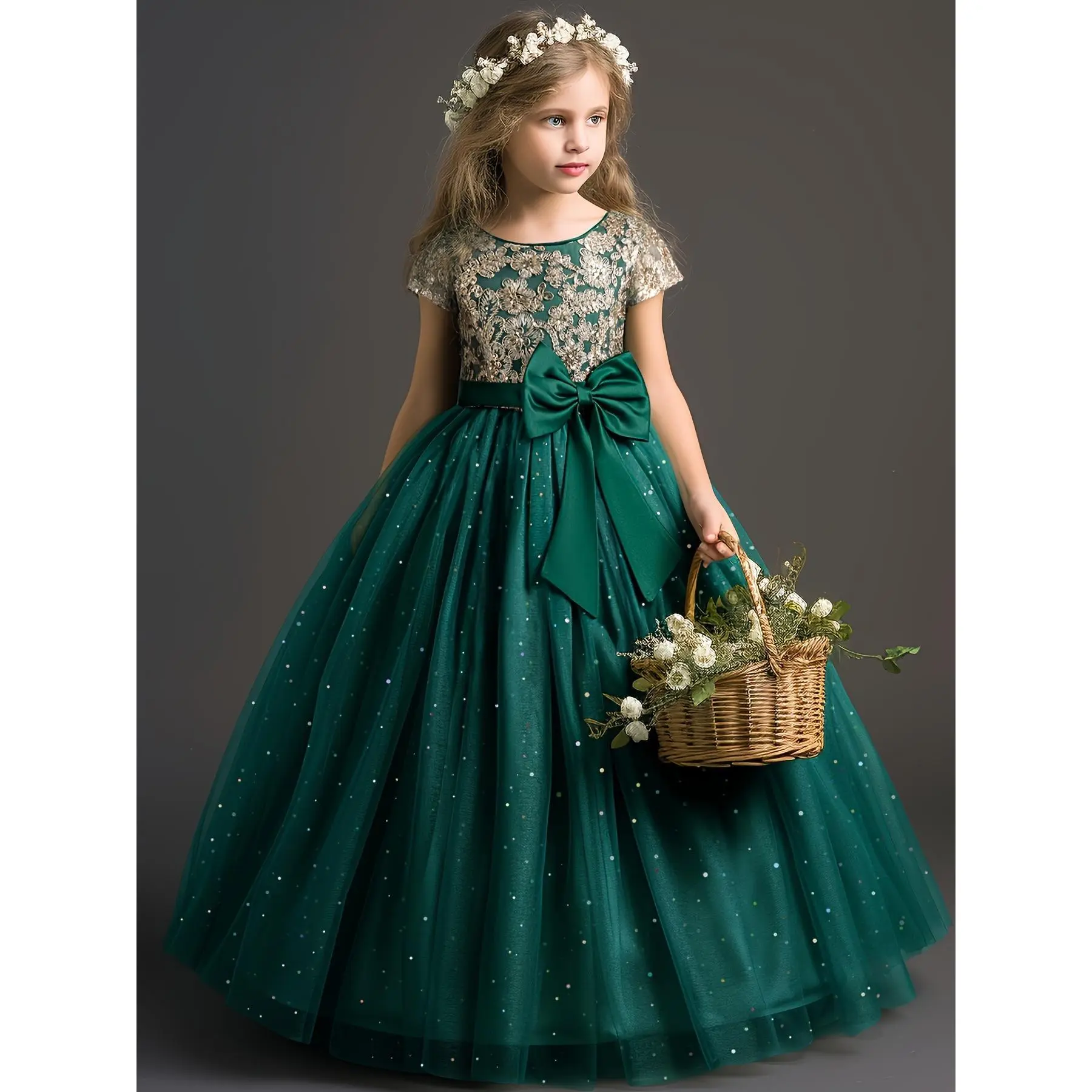 knee length dresses for ladies Puffy Flower Girl Dress 10 Years / with Train / White main image 1