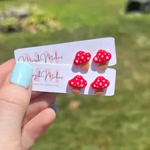 Mushroom Stud Earrings | Polymer Clay Handcrafted Creations Red & White Polka Dot Design