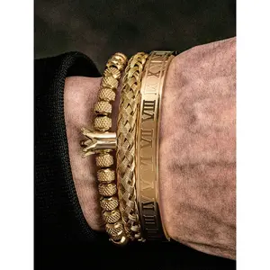 Men's Elegant Braided Bracelet, Fashionable Crown & Roman Numerals Decor Bracelet for Party, Daily Decor, Trendy All-match & Exquisite Jewelry for Birthday Gift, Jewellery