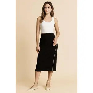 Umgee Midi Pencil Skirt with Contrast Piping Detail