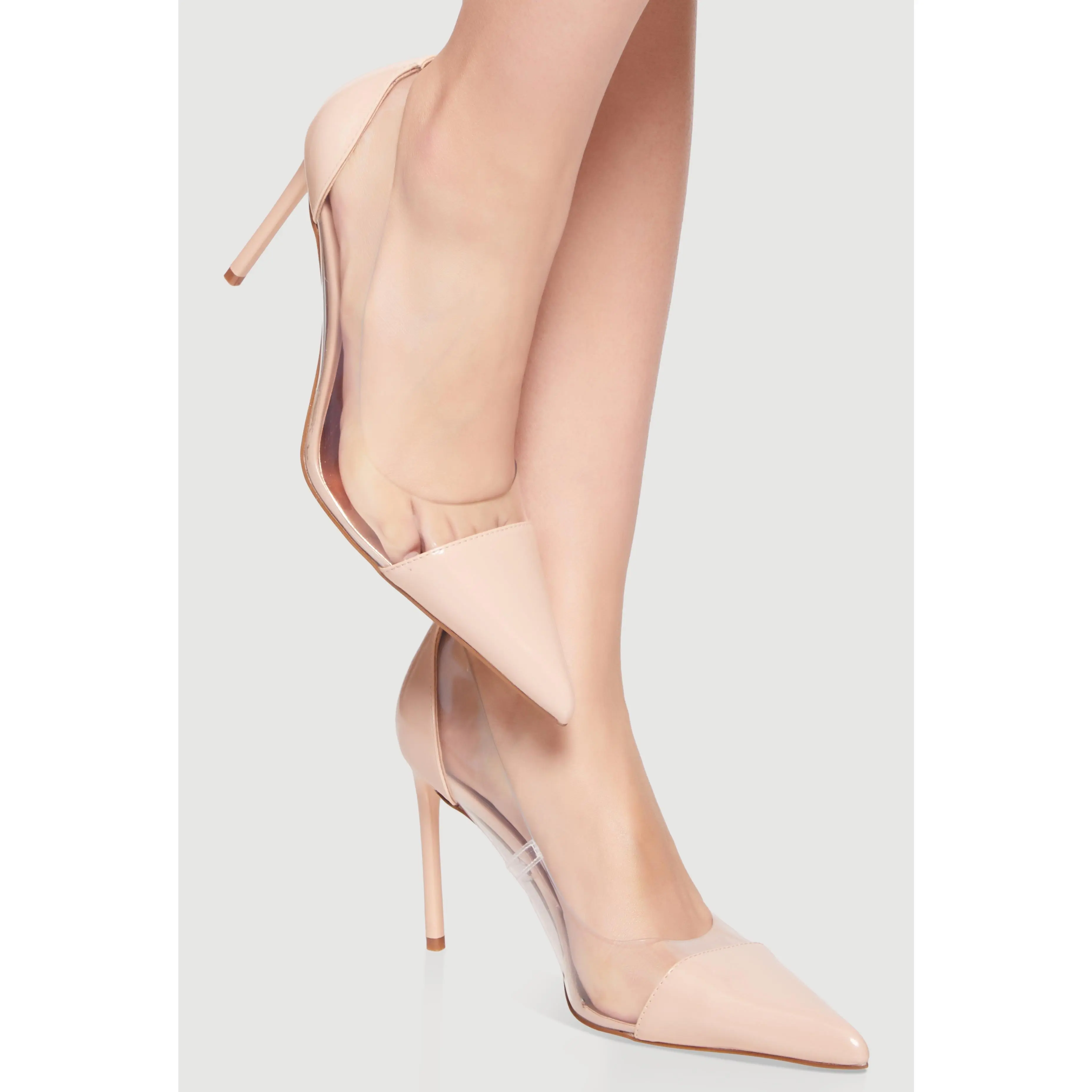 Pointed Toe Clear Side Stiletto Pumps