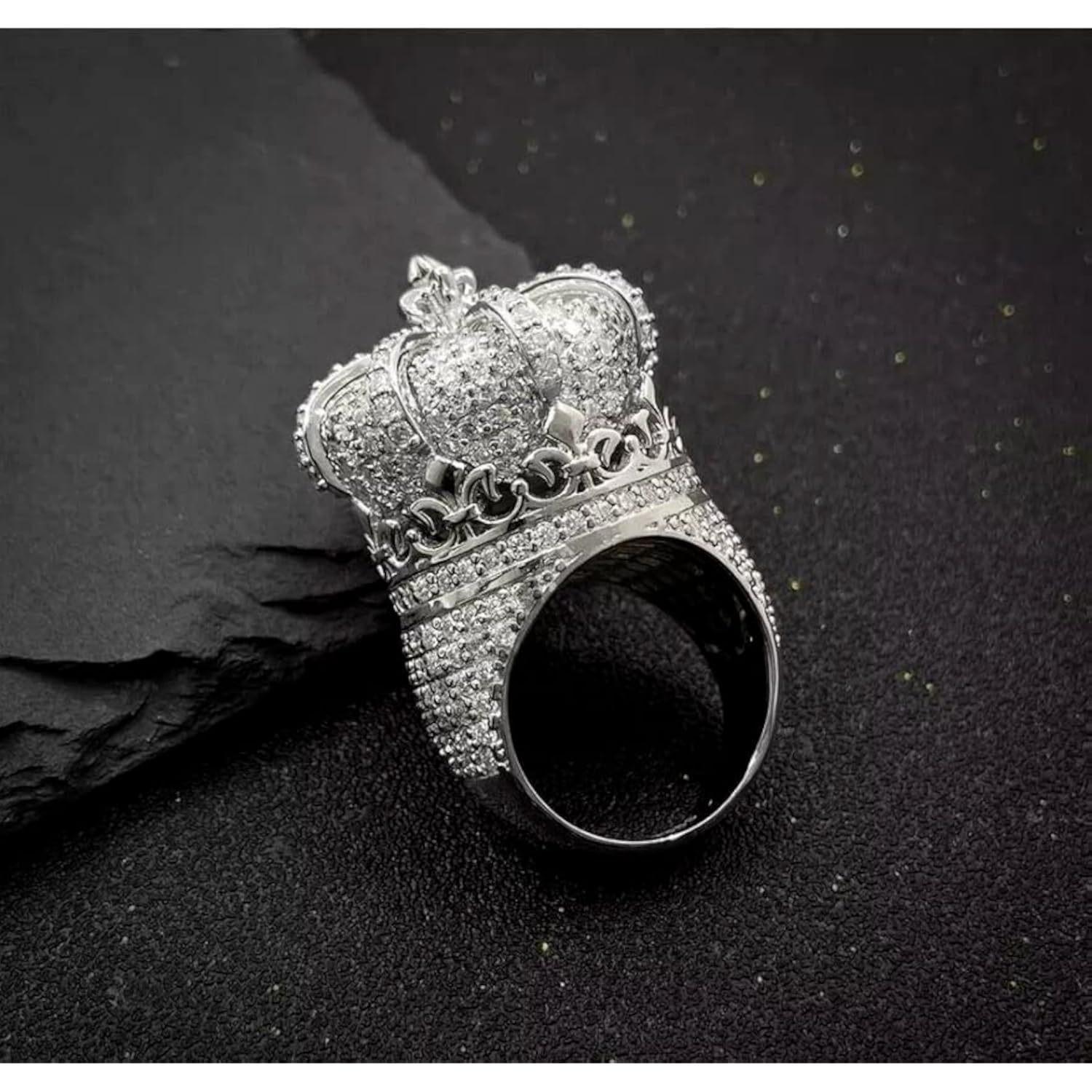 Popular European and American diamond-encrusted crown ring, dazzling and unique, high-end hip-hop ring with diamonds, unisex