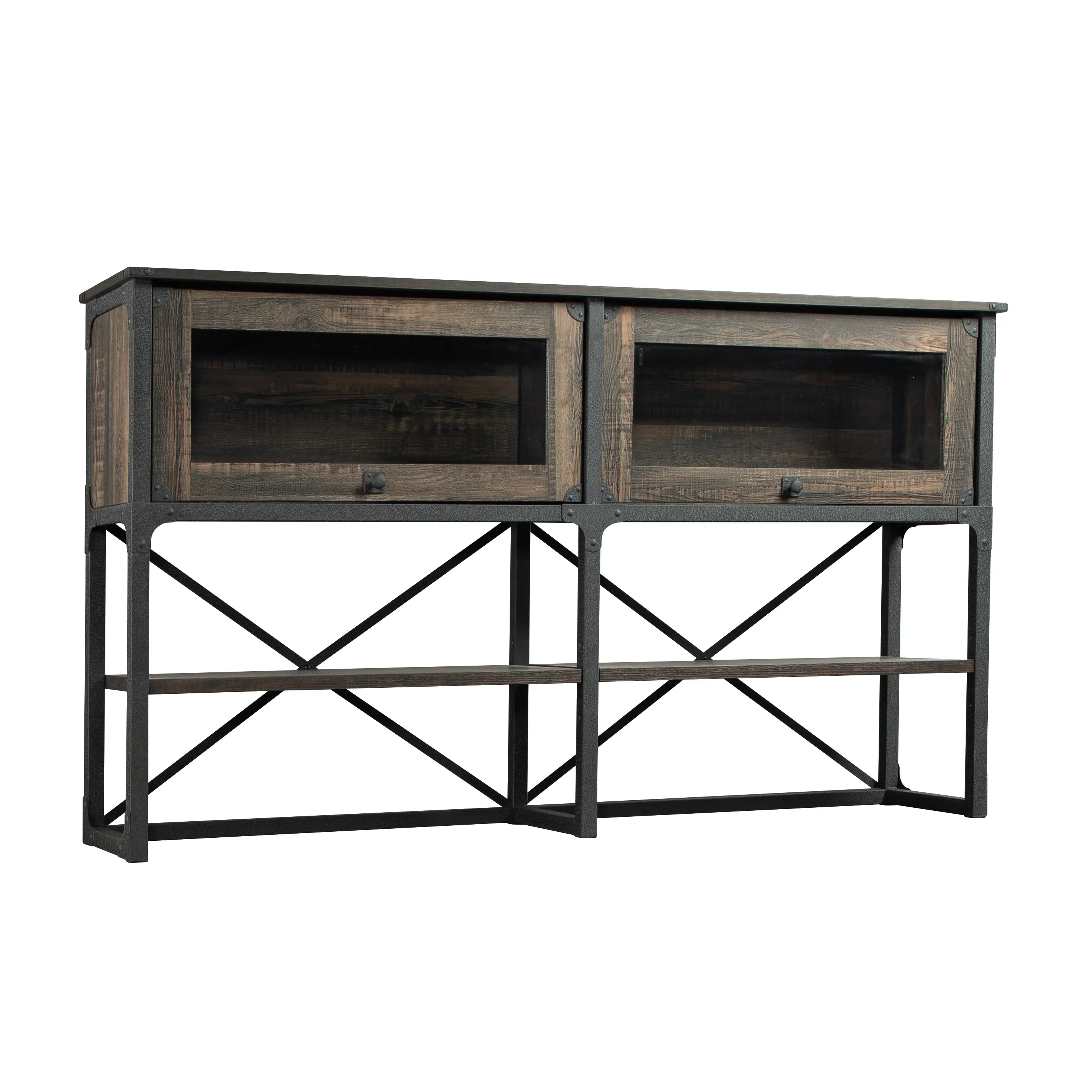 Sauder Foundry Road Hutch - Industrial Multi-functional Storage with Adjustable Shelves & Hidden Compartments