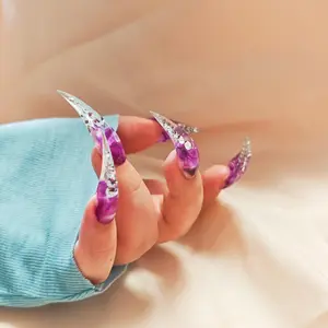 Jmnails shinning rhinestone Dragon Claw Nails 10 Pcs Handmade Acrylic Press on Nails Art with Rhinestone Glue, Glitter Glue, and Extra Party Luxury Fashion Nailcare