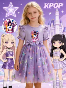 Princess Party Dance Dress, Butterfly Mesh Skirt, Dreamy Elegant Design, K-Pop Girl Group Print, Perfect for Camping Travel Parties