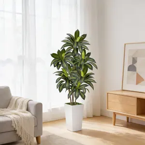 5FT/6FT Artificial Dracaena Tree with White Planter — 60-Inch Tall Realistic Faux Potted Plant for Indoor & Outdoor Home, Office & Living Room Decor