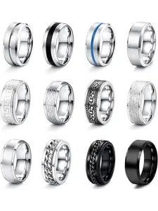 12 Pcs Stainless Steel Ring Men's Suit-polished Silver, Celtic Knot, Retro Bike, Black Chain, Viking Gothic-engagement Friendship Ring, Fashion Accessories.