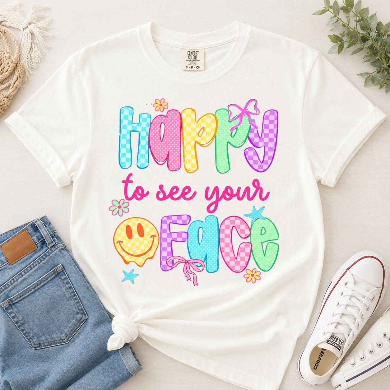 Comfort Colors Happy To See Your Face Shirt, Neon Color Block Teacher Tee, Preppy Striped Back To School Outfit, Cute Teacher Life Apparel, Teacher Appreciation Gift