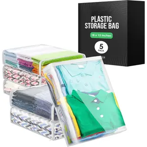 Clothes Storage Bag, Sweater Bags Moth Proof, Blanket Storage, with Zipper, Clear Plastic Zippered Protectors, for Bed Sheets, Bedding, Linen, Quilt, , Clothing, Vinyl, 18x15x4", 5 Pack