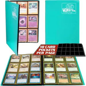 Monster 9 Pocket Trading Card Binder - Matte Teal Album, Anti-Theft & Anti-Drop TCG Protection w Side Loading Padded Pockets, Double Sided, Holds 360 Cards, Sports, Gaming, Kpop