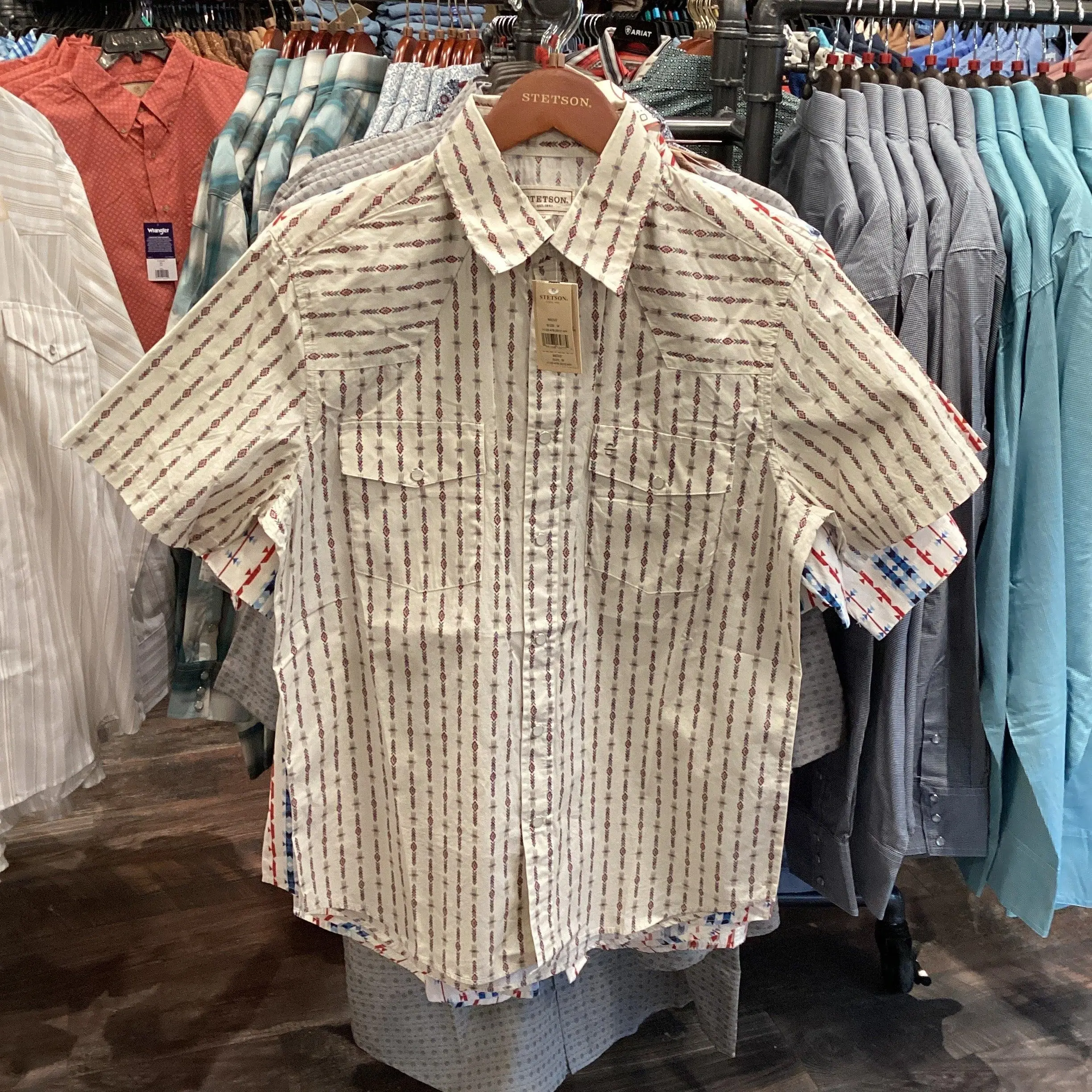 Stetson Men's Southwest Stripe Cotton Poplin Shirt, Classic Western Long-Sleeve Embroidered Cowboy Casual Snap-Front, Classic Western Long-Sleeve Casual Shirts, Country Western Long-Sleeve Casual Shirts