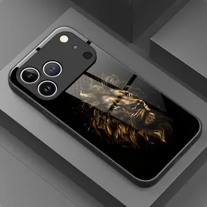 Black art trend lion head pattern, skin-friendly feel, glass texture, white light glass phone case, suitable for iPhone 17 16 15 14 13 12 11, Samsung and other series models, can be given as a gift to friends or family.
