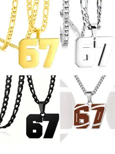 67 rap soul memes, punk necklace with hardcore buff stainless steel sports digital necklace, baseball, basketball, football team inspiration jewelry