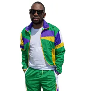Mardi Gras Windbreaker Set - Vibrant Green Purple & Yellow Tracksuit for Festive Outfits
