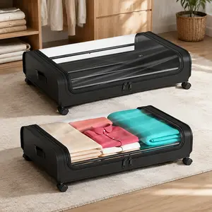 2pcs Under Bed Storage Organizer with Wheels and Lid, Metal Storage Bins for Clothes, Bedding, Shoes, Blankets, and Books, Under Bed Rolling Storage Solution