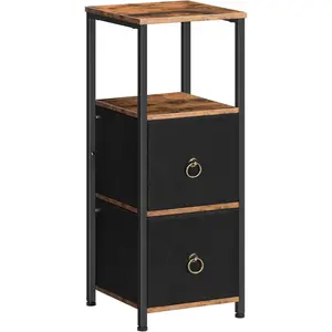 Bathroom Storage Cabinet, Organizers and Storage Cabinet, Multifunctional Corner Unit, 4-Tier Corner Shelf with 2 Drawers, for Bathroom, Living Room, Rustic Brown and Black BF87CW01