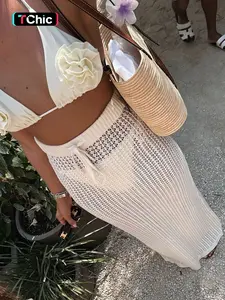 Casual Beach Vacation High Waist Drawstring Cut Out Long Skirt, Loose-Fitting H-Type Design, Holiday Style, Plain Pattern