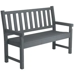 Outdoor Bench For Porch Or Lawn Embossed Wood Grain Texture Like Real Wood Resists Rot And Rust  With Curved Slatted Seat Holds 530 Lbs No Maintenance