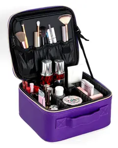 Makeup Bag with Mirror and Light Travel Makeup Train Case Cosmetic Bag Organizer Portable Artist Storage Bag with Adjustable Dividers Makeup Brushes Storage Organizer