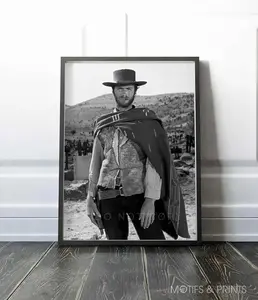 Clint Eastwood Wall Art, Western Legend Poster Print From Sergio Leone’s Classic Film, Illustrated Cowboy Decor, Frameless