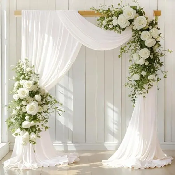 LINXTAR Ivory Wedding Arch Draping Fabric 30'' x 18FT Sheer Chiffon Arch Drape Backdrop 1 Panel Drape for Summer Wedding Bridal Shower Baby Shower Photo Booth Church Birthday Party Outdoor Decoration