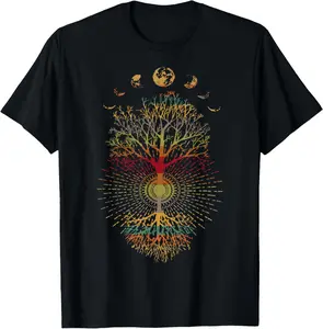 100% Cotton Phases of the Moon Retro 60's 70's Vibe Tree of Life T-Shirt