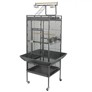 Pet Republic 61-in 2in1 Large Bird Cage Play Top W/Rolling Stand for Parrot Bird Black Iron Frame