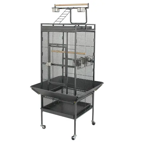 Pet Republic 61-in Bite-Resist Iron Bird Cage - 2-in-1 Design, Play Top, Rolling Stand, 4 Hanging Bowls Simplify Meal Time, 0.6" Hardwood Perch, Mesh Tray Guard, Lock-Secured Black Frame, Feeding Access, 25.4'' L x 25.4'' W x 61'' H Parakeet Cage Supplies