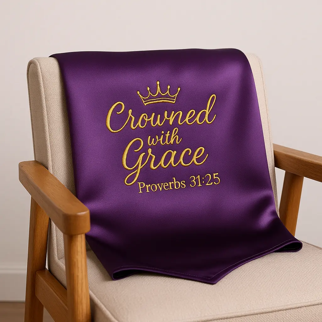 26'' Silk Lap Scarf with Lace for Ladies Women Church Elegant Synthetic Fabric Multi-Functional Handkerchief for Formal Occasions Crowned with Grace Proverbs 31:25