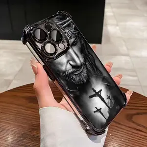 Jesus Clear Protective Four Comers Air Cushion Anti-drop CellPhone Case Clear Phone Case For iPhone 16 Pro Max 15 14 13 12 11 Plus Four Corners Cases Privacy Covers