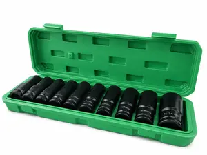 10PCS Heavy-Duty 1/2" Drive Deep Metric Impact Socket Set, Durable Steel Construction for Tire Removal, Cr-V Steel 6-Point Metric Car Wheel Lug Nut Removal Sockets Tool with 8-24mm Sizes, Universal Auto Repair Accessories for Most Cars