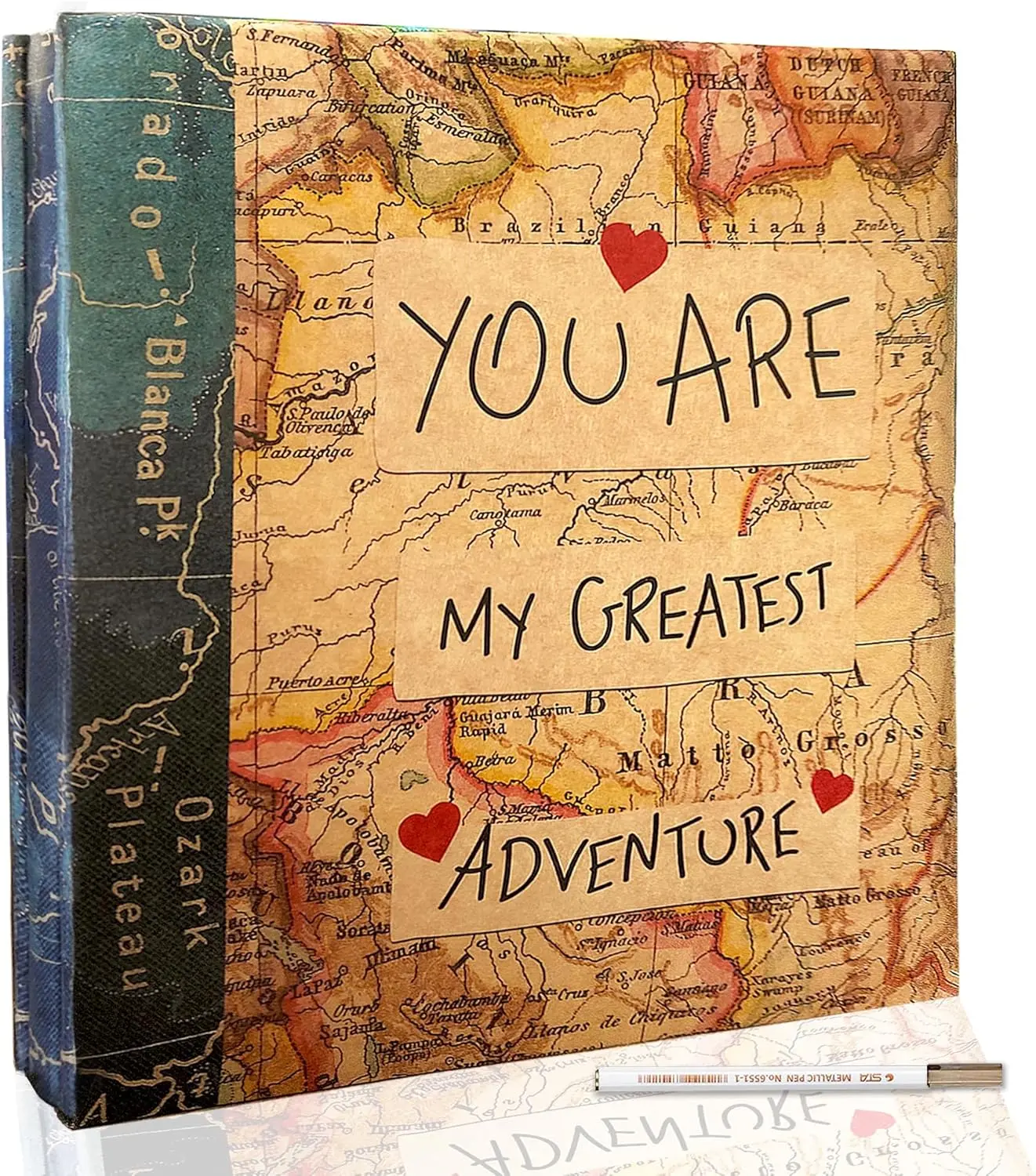 Self Adhesive Page Photo Album with Metallic Pen Magnetic Self-Stick Scrapbook for 3x5 4x6 5x7 6x8 8x10 Hand Made DIY 40 pages Albums, Printed Kraft Paper Cover Old Map Adventure Memory Book