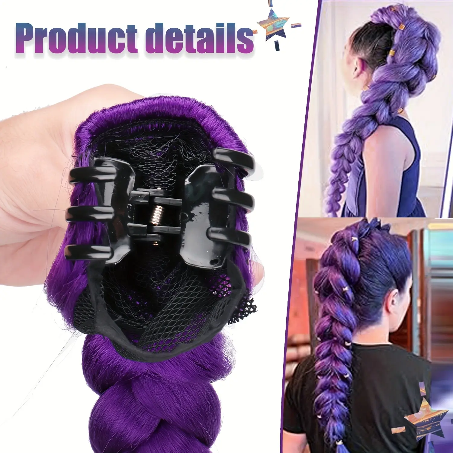 18Inch Purple Claw Clip Braided Ponytail Hair Extensions, Womens Synthetic Heat-Resistant Ponytail Hairpiece,Suitable For Daily Wear Birthday gifts Children's Day