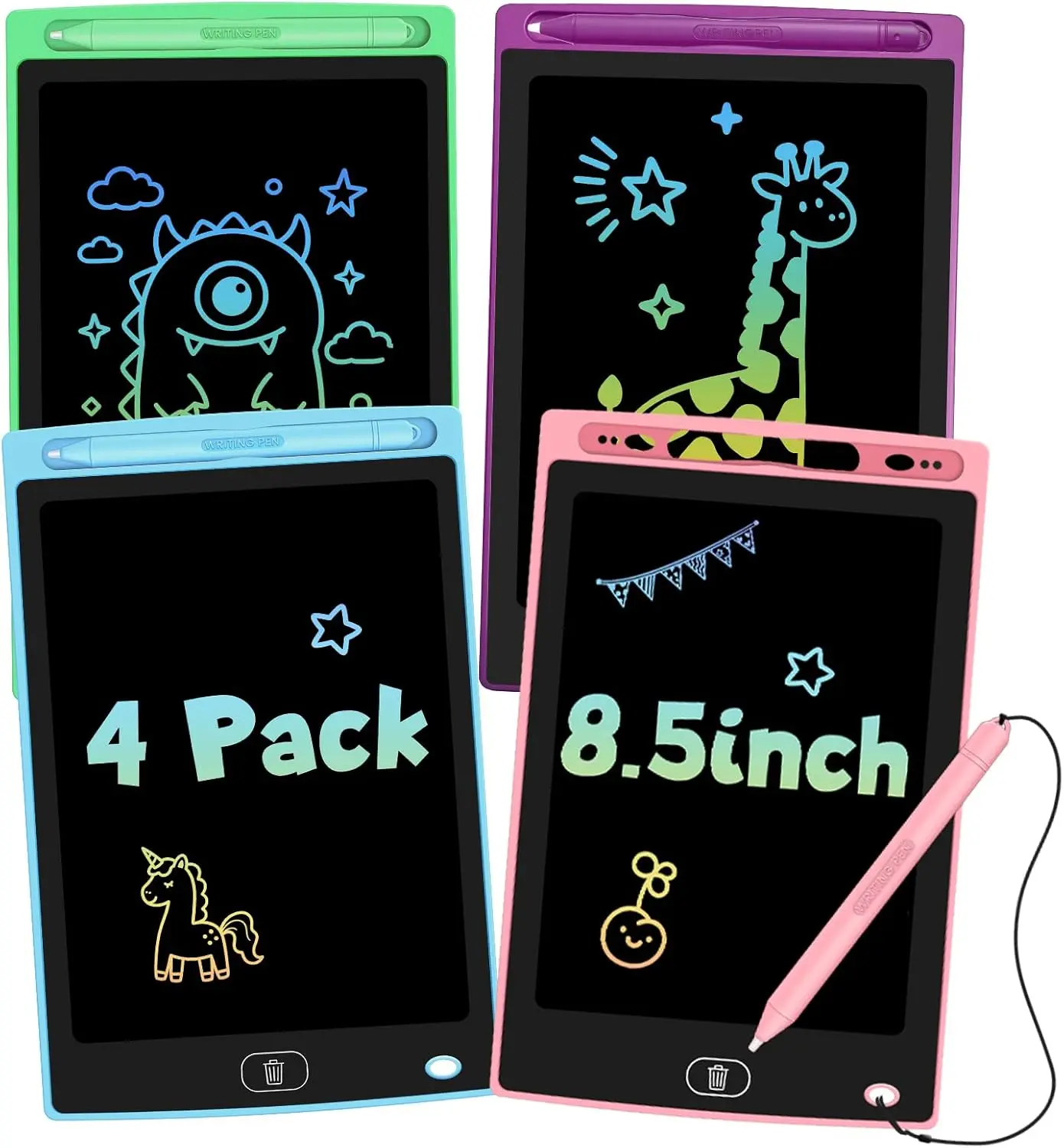 4 Pack LCD Writing Tablet, 8.5 Inch Colorful Toddlers Drawing Tablet for Kids, Creative Doodle Board Drawing Pad, Toy Birthday Gift for 3-6 Year Old Girls Boys