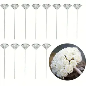 50pcs/100pcs Crystal Flower Pins, Water Drill Brooches for DIY Crafts, Bridal Wedding Bouquets, Bridesmaid Gifts, Proms, Back-To-School Decorations